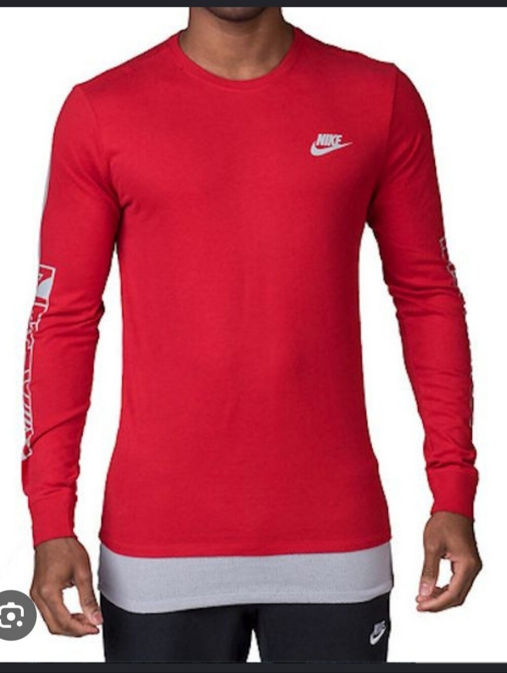 Nike Sportswear Men's Layered Long Sleeve Graphic Tee Red/Gray Size S 822195-687